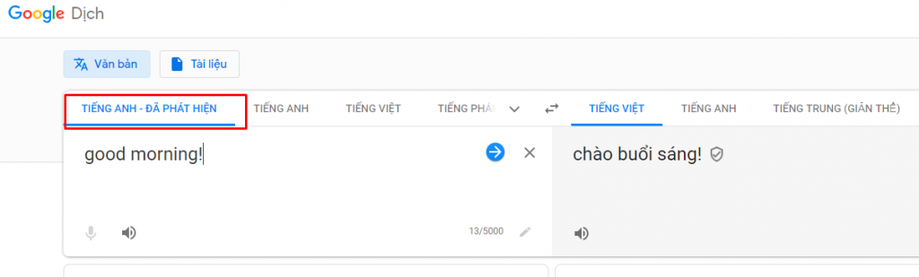 Chức năng phát hiện ngôn ngữ của Google Dịch