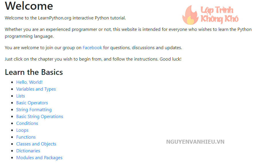 Trang web học python miễn phí